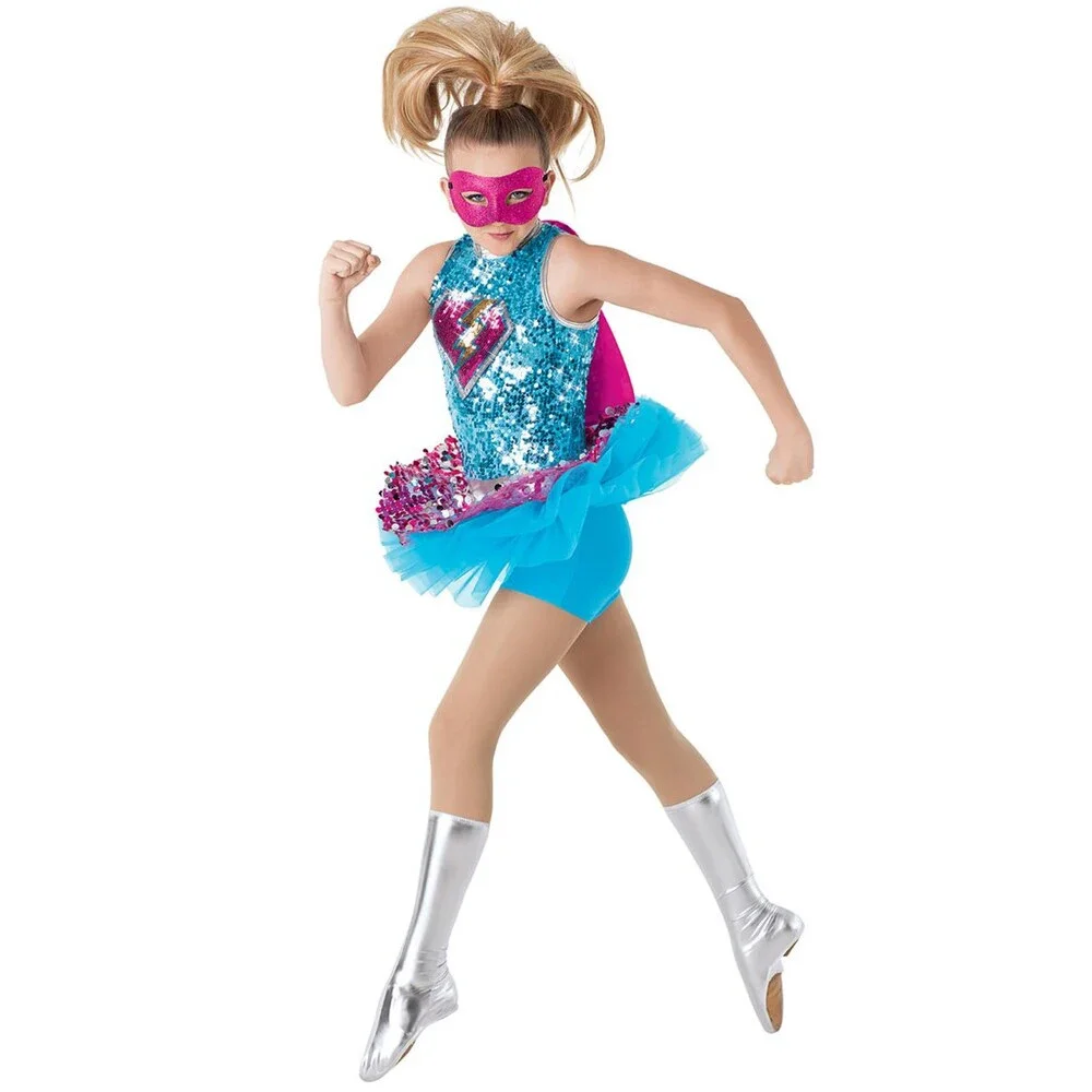 Pre-Owned Dance Costume Weissman 8745 Large Child Blue Dress Jazz Sequin Super